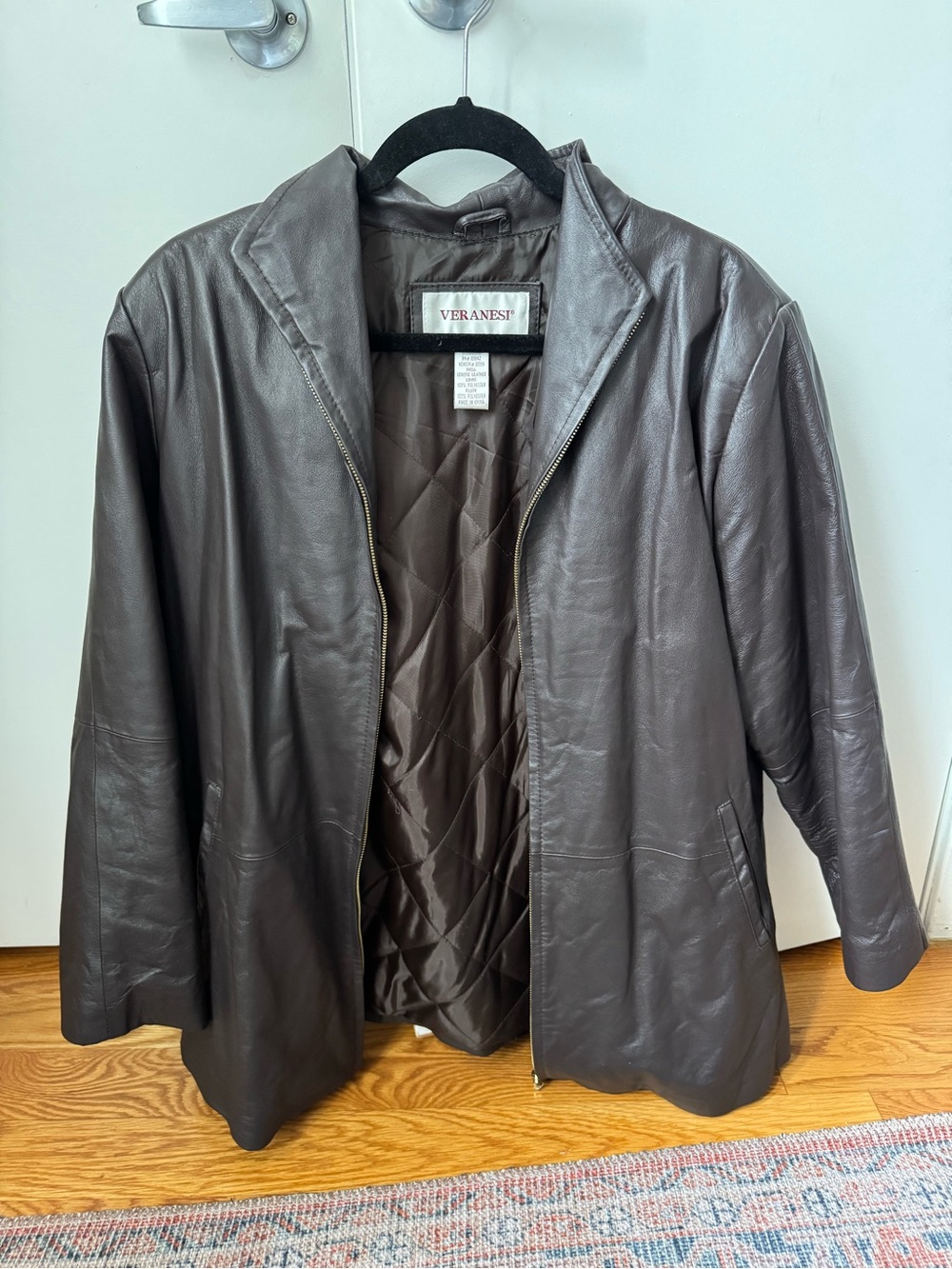 Unisex Brown Leather Zip-Front Jacket size 16W